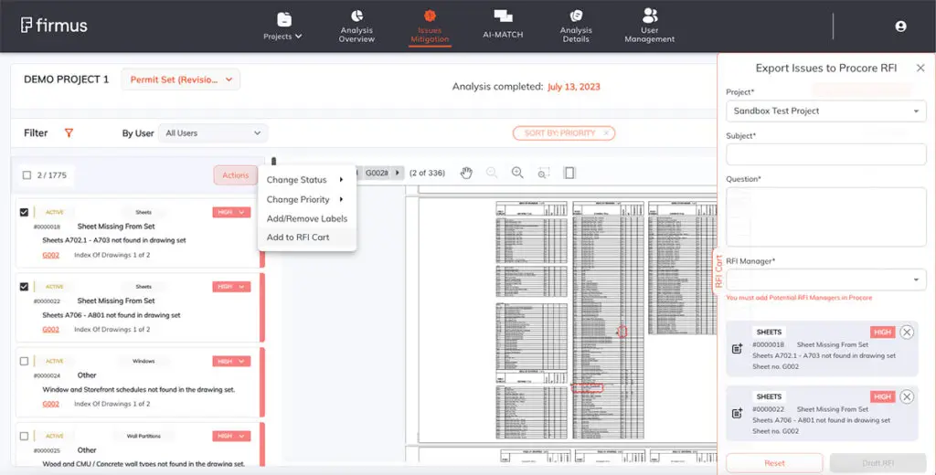 Firmus RFI Connector app for Procore®